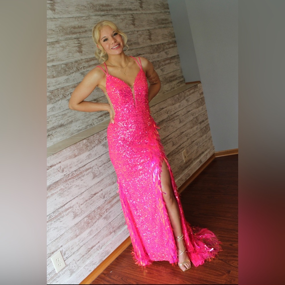 Bright pink sparkle prom dress